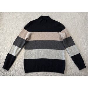 Bloomingdales Cashmere Sweater Womens Large Mock Neck Striped Colorblock Knit